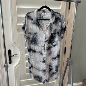Umgee Navy and White Tie-Dye Shirt Dress